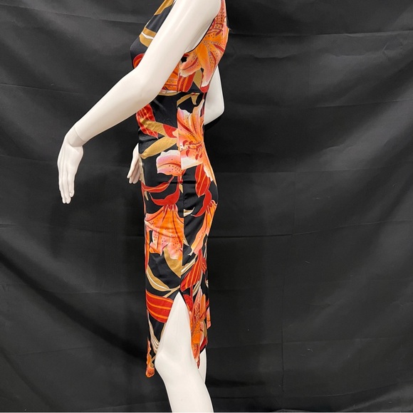 Vintage Mcbling y2k -Floral Print Sleeveless Dress - Black and Orange - Picture 2 of 3